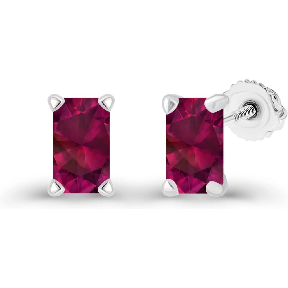 Sterling Silver Ruby Birthstone Stud Earrings 6x4… - image 1